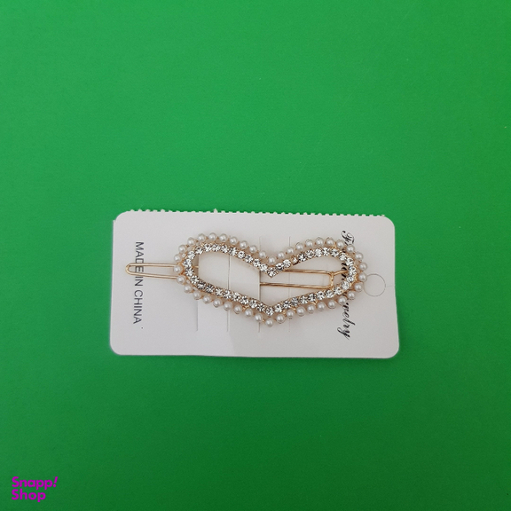 گیره دخترانه مدل قلب نگین دار رنگ طلایی