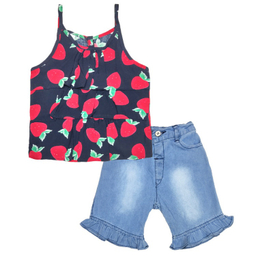 ست تاپ و شلوارک دخترانه مدلا (Modella) مدل توت فرنگی کد MAS8508