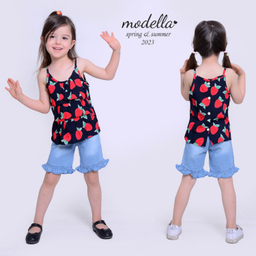 ست تاپ و شلوارک دخترانه مدلا (Modella) مدل توت فرنگی کد MAS8508