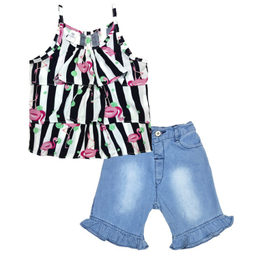 ست تاپ و شلوارک دخترانه مدلا (Modella) مدل فلامینگو کد MAS8506