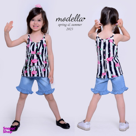 ست تاپ و شلوارک دخترانه مدلا (Modella) مدل فلامینگو کد MAS8506