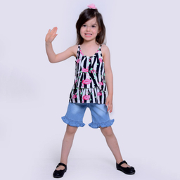 ست تاپ و شلوارک دخترانه مدلا (Modella) مدل فلامینگو کد MAS8506