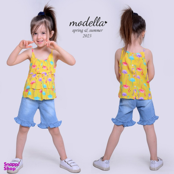 ست تاپ و شلوارک دخترانه مدلا (Modella) مدل فلامینگو کد MAS8504