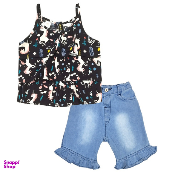 ست تاپ و شلوارک دخترانه مدلا (Modella) مدل یونیکورن کد MAS8503