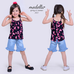 ست تاپ و شلوارک دخترانه مدلا (Modella) مدل فلامینگو کد MAS8502