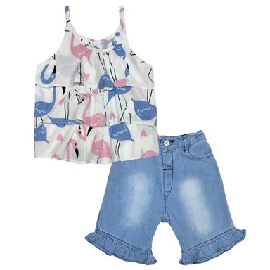 ست تاپ و شلوارک دخترانه مدلا (Modella) مدل فلامینگو کد MAS8501