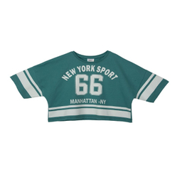 تیشرت دخترانه جی بی جو (Jibijo) مدل کراپ Number کد 3066 رنگ یشمی