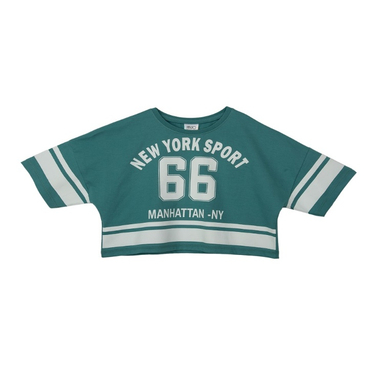 تیشرت دخترانه جی بی جو (Jibijo) مدل کراپ Number کد 3066 رنگ یشمی