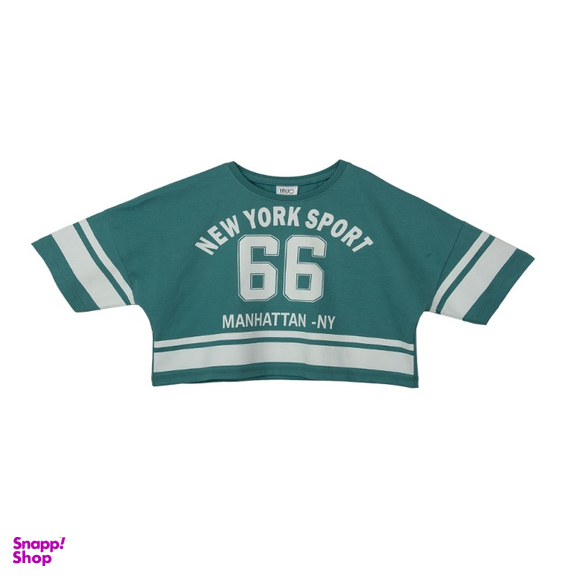 تیشرت دخترانه جی بی جو (Jibijo) مدل کراپ Number کد 3066 رنگ یشمی