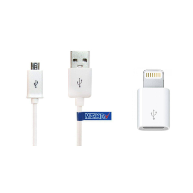 کابل تبدیل USB به Micro USB مکا (Meka) مدل Mcu66 به طول 1.2m به همراه مبدل Micro USB به Lightning