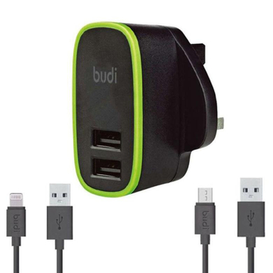 شارژر دیواری بودی (Budi) مدل M8J056U به همراه کابل تبدیل Lightning و Micro USB