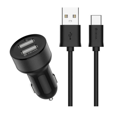 شارژر فندکی دیویا (De Via) مدل Smart Dual USB همراه با کابل USB-C