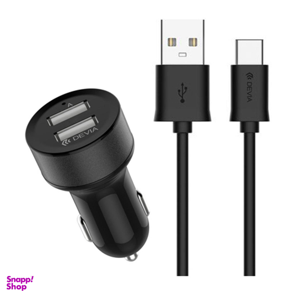 شارژر فندکی دیویا (De Via) مدل Smart Dual USB همراه با کابل USB-C