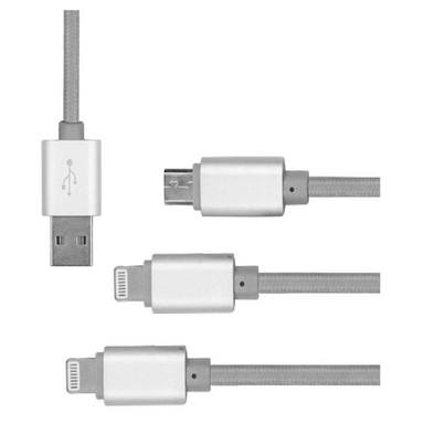 کابل تبدیل USB به Micro USB و Lightning کوتتسی (Coteetci) مدل M8 3 In 1 به طول 1.2m