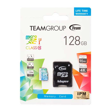 کارت حافظه MicroSDXC تیم گروپ مدل 600X U3 ظرفیت 128GB با خشاب آبی روشن