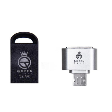 فلش مموری کویین تک (Queen Tech) مدل Fact Plus ظرفیت 32GB به همراه مبدل Otg