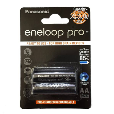 باتری قلمی قابل شارژ پاناسونیک مدل Eneloop Pro با ظرفیت 2550 میلی آمپر ساعت بسته 2 عددی