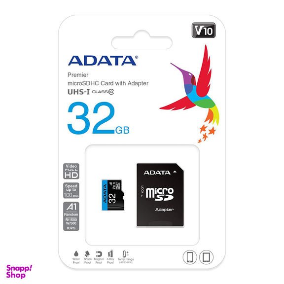کارت حافظه‌ MicroSDHC ای دیتا مدل Premier کلاس 10 استاندارد UHS-I U1 سرعت 100 MBps ظرفیت 32 گیگابایت رنگ مشکی