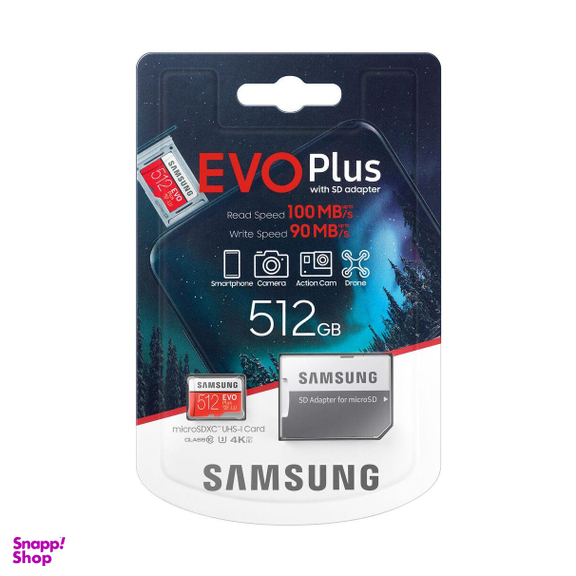 کارت حافظه MicroSDXC سامسونگ (Samsung) مدل Evo Plus کلاس 10 استاندارد UHS-I U3 سرعت 100 MBps ظرفیت 512 گیگابایت