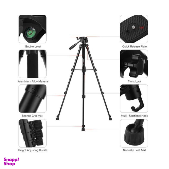 سه پایه کینگ جوی (Kingjoy) مدل VT-880 به همراه گیره نگهدارنده رنگ مشکی