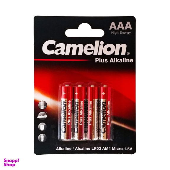 باتری نیم قلمی کملیون مدل پلاس آلکالاین بسته 4 عددی رنگ قرمز