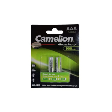 باتری نیم قلمی قابل شارژ کملیون (Camelion) مدل Always Ready ظرفیت 900 میلی آمپر 2 عددی رنگ سفید