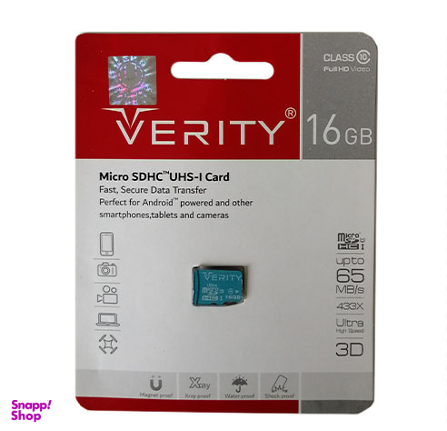 کارت حافظه Microsd وریتی (Verity) مدل C10 ظرفیت 16G سرعت 65MB/S
