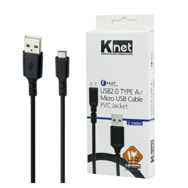 کابل تبدیل USB به microUSB کی نت (KNET) مدل KNET-2 به طول 2 متر رنگ مشکی