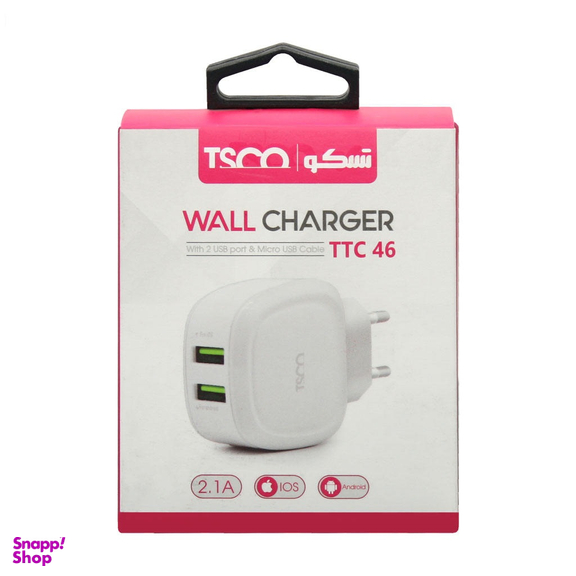 شارژر دیواری تسکو مدل TTC 46 دو پورت به همراه کابل MicroUSB