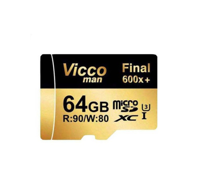 کارت حافظه microSDXC ویکومن (Vico Man) مدل 600x plus کلاس 10 سرعت 90MBs ظرفیت 64 گیگابایت SD رنگ طلایی