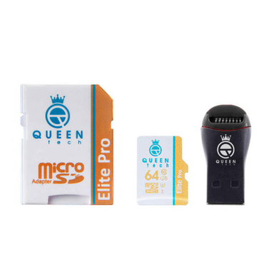 کارت حافظه microSDXC کویین تک (Queen Tech) مدل +Elite pro 566X ظرفیت 64 گیگابایت به همراه آداپتور SD و کارت خوان