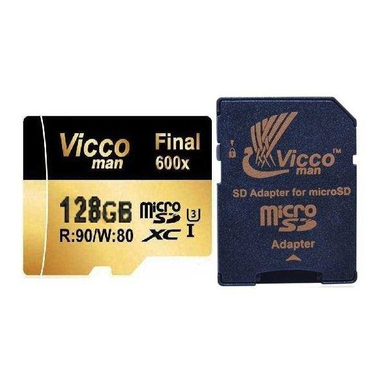 کارت حافظه micro SDXC ویکومن (Vico Man) مدل 600X Plus کلاس 10 استاندارد UHS-I U3 سرعت 90MBs ظرفیت 128گیگابایت رنگ مشکی