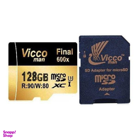 کارت حافظه micro SDXC ویکومن (Vico Man) مدل 600X Plus کلاس 10 استاندارد UHS-I U3 سرعت 90MBs ظرفیت 128گیگابایت رنگ مشکی