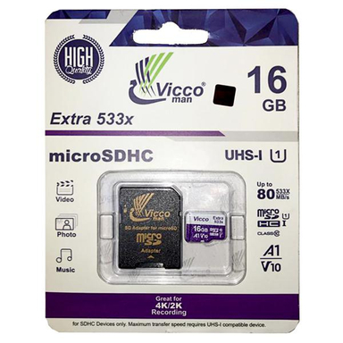کارت حافظه microSDHC ویکومن مدل 533X کلاس 10 استاندارد UHS-I A1 سرعت 80MBps ظرفیت 16 گیگابایت به همراه آداپتور SD