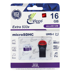 کارت حافظه microSDXC ویکومن مدل Extre 533X کلاس 10 استاندارد UHS-I U1 سرعت 80MBps ظرفیت 16 گیگابایت به همراه کارت خوان