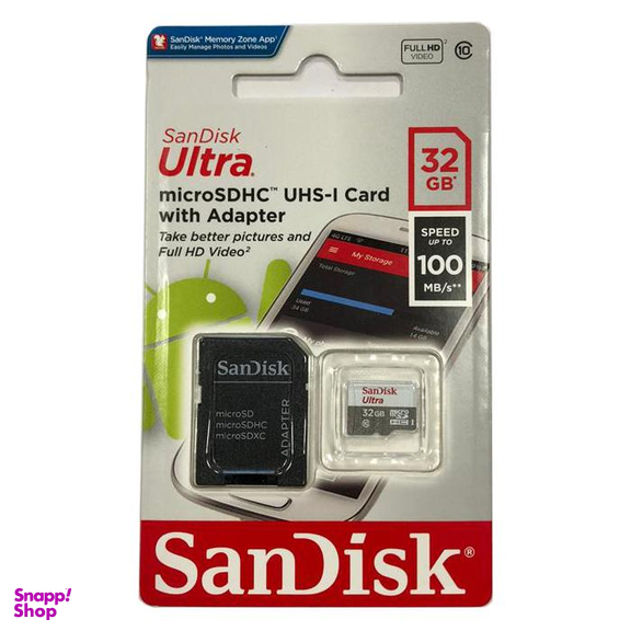 کارت حافظه microSDXC سن دیسک مدل Ultra کلاس 10 استاندارد UHS-I سرعت 100MBps ظرفیت 32 گیگابایت به همراه آداپتور SD