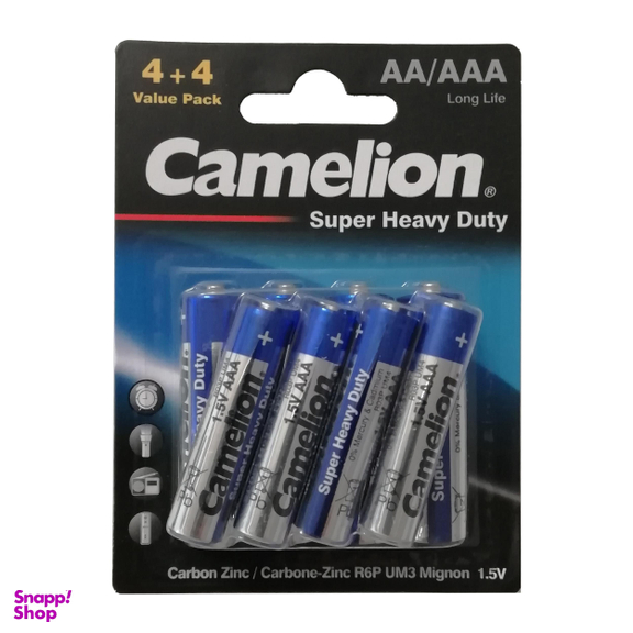 باتری قلمی و نیم قلمی کملیون (Camelion) مدل Super Heavy Duty بسته 8 عددی