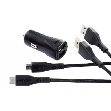 شارژر فندکی انرجایزر (Energizer) مدل Dc2blcmm بهمراه کابل تبدیل Micro-Usb و Usb-C