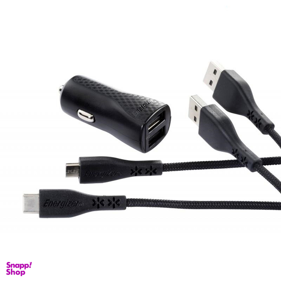 شارژر فندکی انرجایزر (Energizer) مدل Dc2blcmm بهمراه کابل تبدیل Micro-Usb و Usb-C