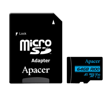 کارت حافظه microSDXC اپیسر مدل V30 A1 کلاس 10 استاندارد UHS-I U3 سرعت 100MBps ظرفیت 64 گیگابایت به همراه آداپتور SD