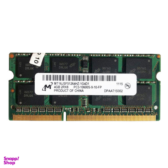رم لپ تاپ DDR3 تک کاناله 1333 مگاهرتز CL9 میکرون مدل MT16JSF51264HZ-1G4D1-PC3-10600S-9-10-FP ظرفیت 4 گیگابایت