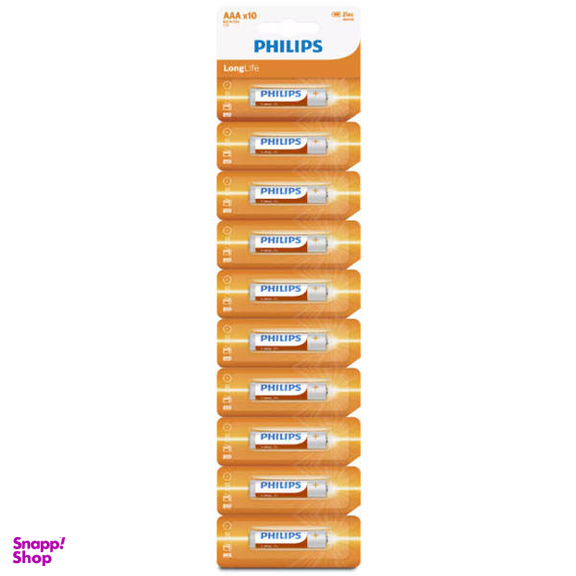 باتری نیم قلمی فیلیپس مدل Long Life R03L10S/97 بسته 10 عددی