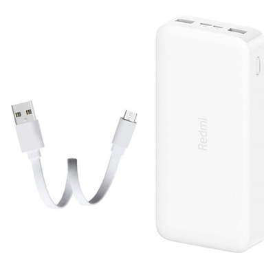 شارژر همراه شیائومی مدل Redmi ظرفیت 20000 میلی آمپر ساعت به همراه کابل تبدیل Microusb