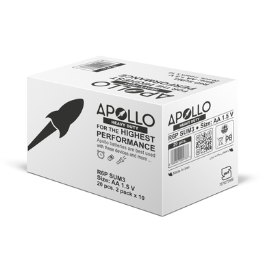 باتری قلمی آپولو (Apollo) مدل Heavy Duty بسته 20 عددی