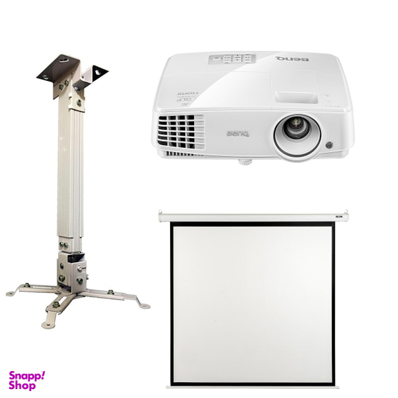پروژکتور بنکیو (Benq) مدل MX528 به همراه پرده نمایش برقی پروژکتور اسکوپ سایز 180 سانتی متری و پایه پروژکتور اسکوپ رنگ سفید