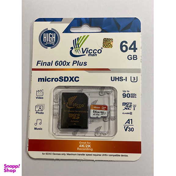 کارت حافظه microSDXC ویکومن مدل Final 600X کلاس 10 استاندارد UHS-I U3 سرعت 90MBps ظرفیت 64 گیگابایت به همراه آداپتور SD
