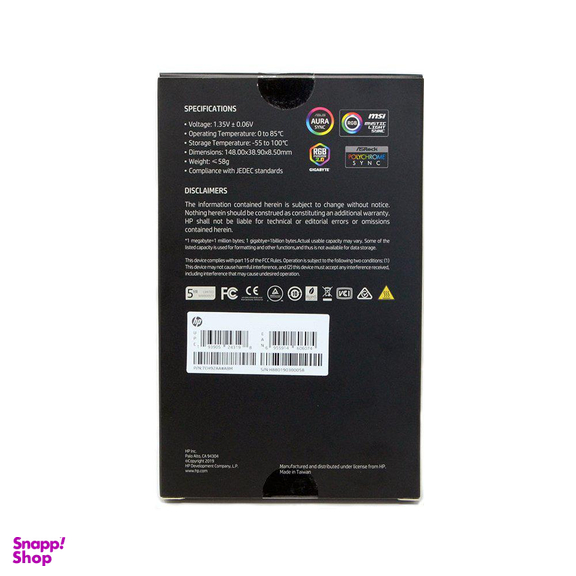 رم اچ پی (HP) مدل V8 8gb Single 3000mhz Cl16 رنگ مشکی