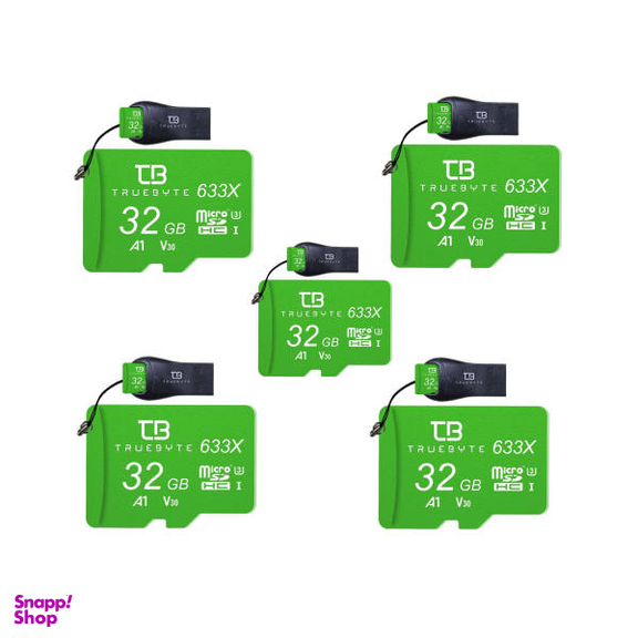 کارت حافظه microSD HC تروبایت مدل633X-A1-V30کلاس10 استاندارد UHS-I U3 سرعت95MBpsظرفیت 32 گیگ همراه کارت خوان بسته 5 عدد