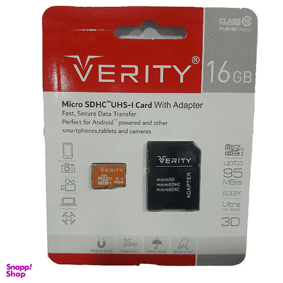 کارت حافظه micro SDHC وریتی مدل high speed کلاس 10 استاندارد UHS-IU1 سرعت 95MBps ظرفیت 16 گیگابایت به همراه آداپتور SD