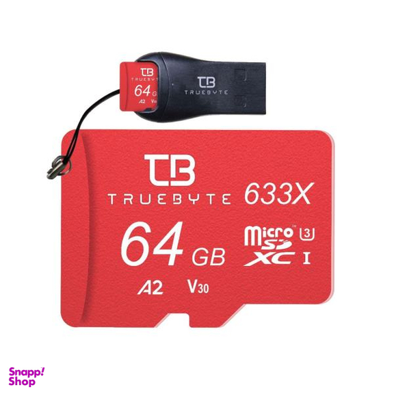 کارت حافظه microSD XC تروبایت (Truebyte) مدل 633X-A2-V30 کلاس 10 استاندارد UHS-I U3 سرعت 95MBps ظرفیت 64GB+کارت خوان بسته 5 عددی